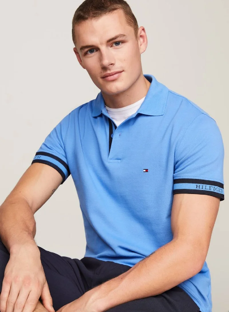 TOMMY HILFIGER Men's Monotype Cuff Slim Polo Shirt - Cotton, Blue
